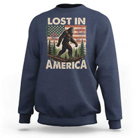 Funny 4th Of July Bigfoot Lost In America Sweatshirt Patriotic Sasquatch US Flag Fireworks - Wonder Print Shop