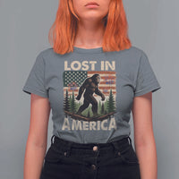 Funny 4th Of July Bigfoot Lost In America T Shirt For Women Patriotic Sasquatch US Flag Fireworks - Wonder Print Shop