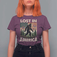 Funny 4th Of July Bigfoot Lost In America T Shirt For Women Patriotic Sasquatch US Flag Fireworks - Wonder Print Shop