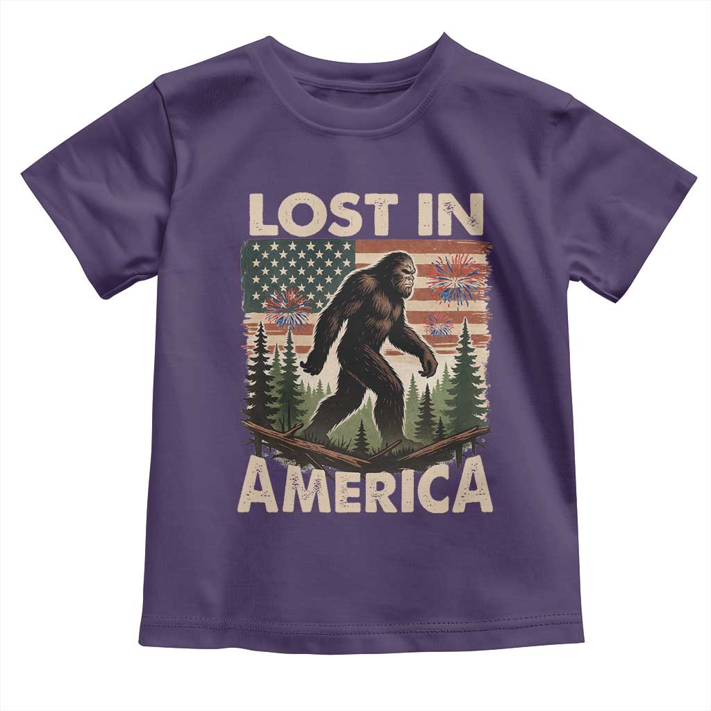 Funny 4th Of July Bigfoot Lost In America Toddler T Shirt Patriotic Sasquatch US Flag Fireworks - Wonder Print Shop