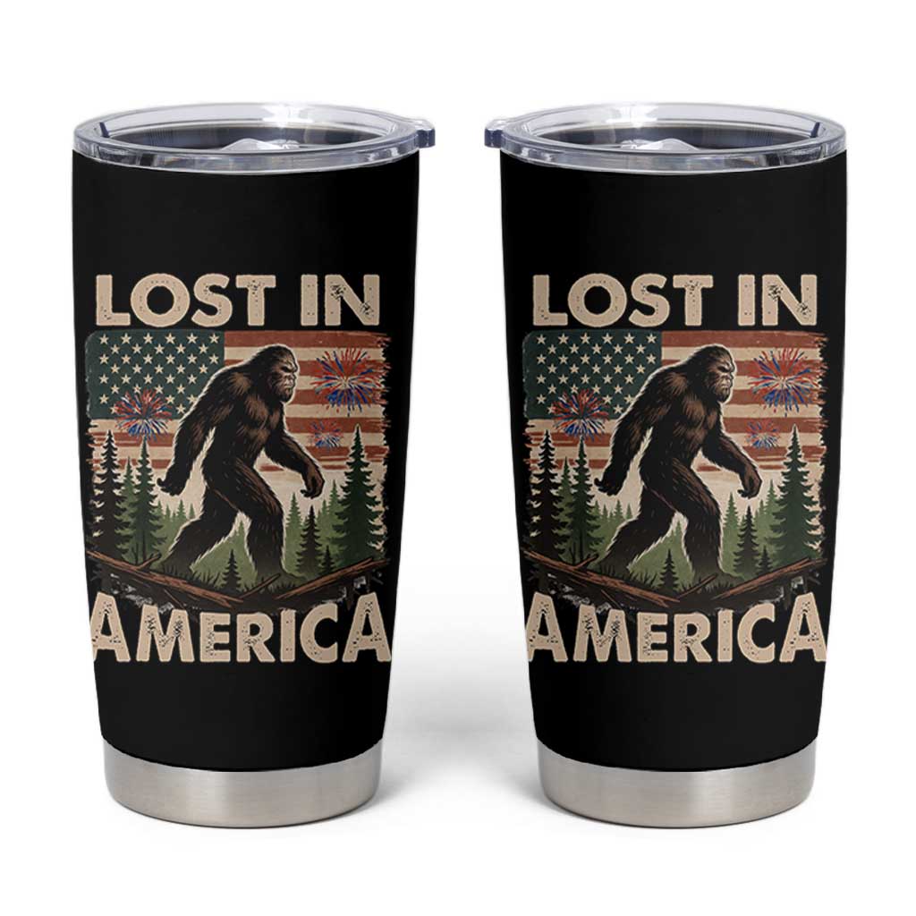 Funny 4th Of July Bigfoot Lost In America Tumbler Cup Patriotic Sasquatch US Flag Fireworks - Wonder Print Shop