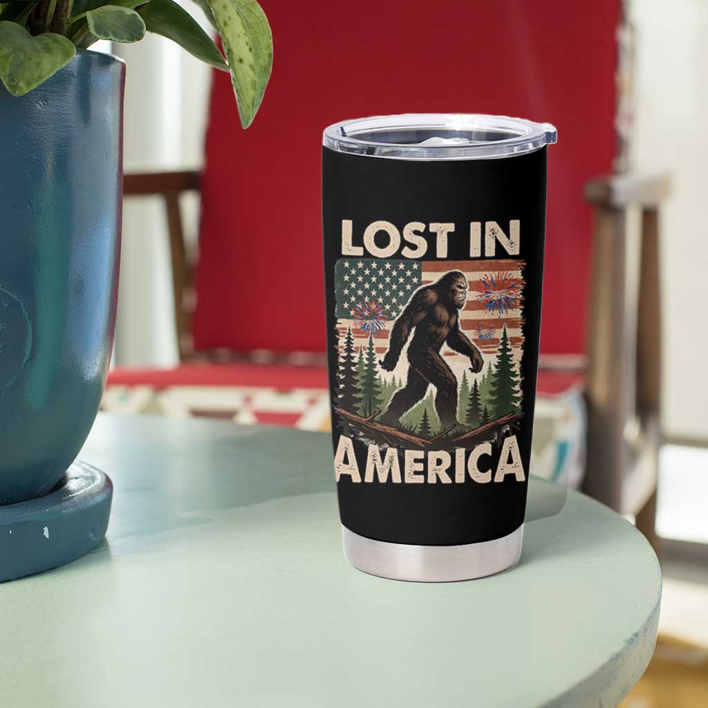 Funny 4th Of July Bigfoot Lost In America Tumbler Cup Patriotic Sasquatch US Flag Fireworks - Wonder Print Shop