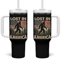 Funny 4th Of July Bigfoot Lost In America Tumbler With Handle Patriotic Sasquatch US Flag Fireworks - Wonder Print Shop