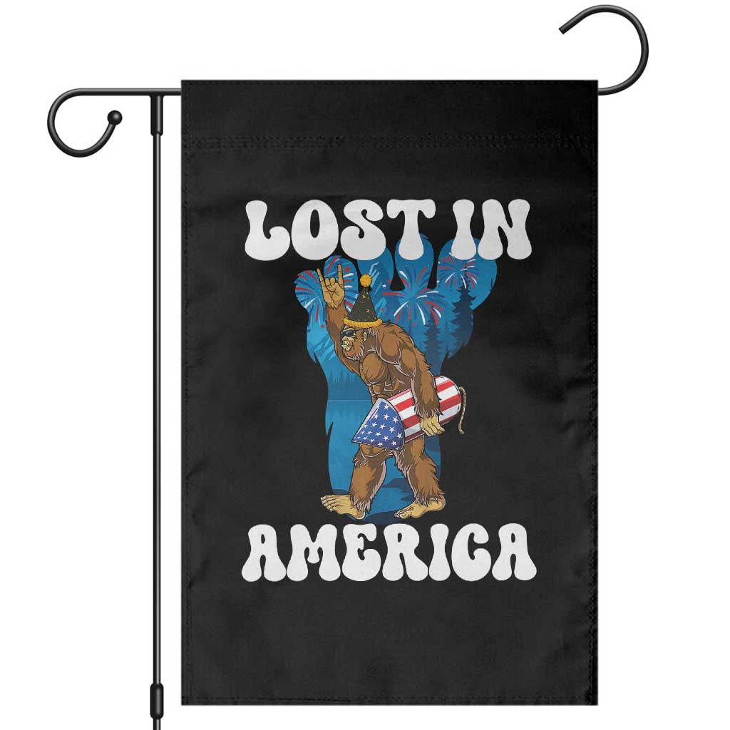 Funny 4th Of July Bigfoot Lost In America Garden Flag Patriotic Sasquatch Rocket Footprint Fireworks - Wonder Print Shop