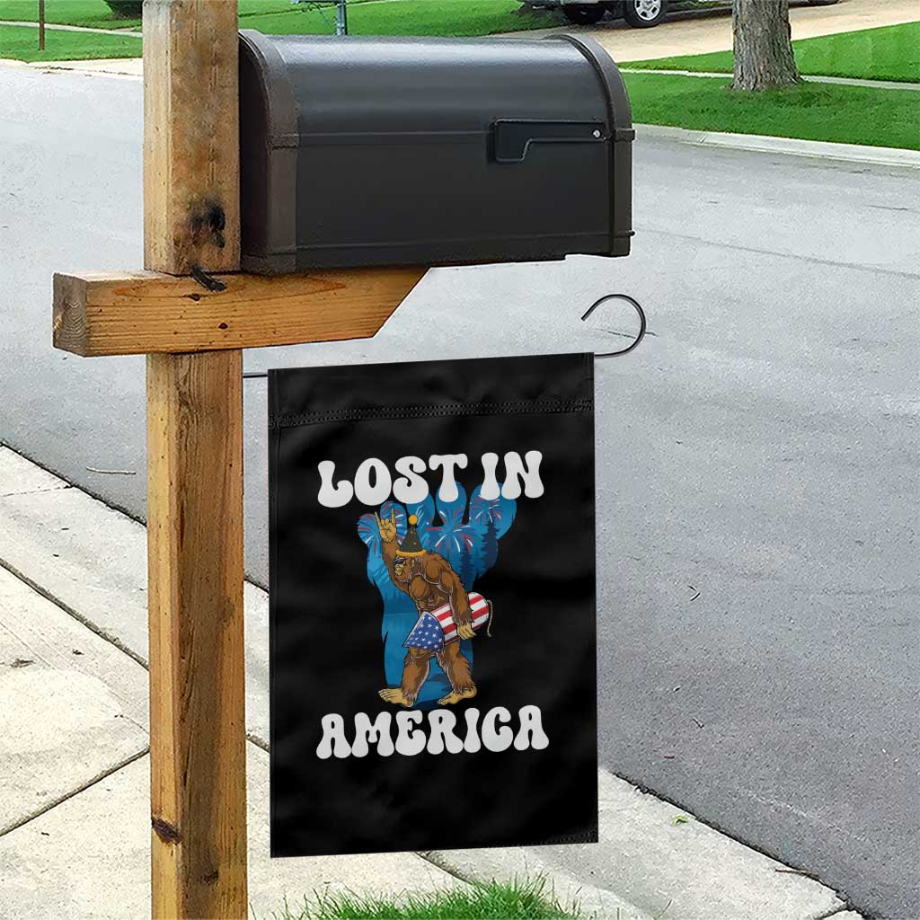 Funny 4th Of July Bigfoot Lost In America Garden Flag Patriotic Sasquatch Rocket Footprint Fireworks - Wonder Print Shop