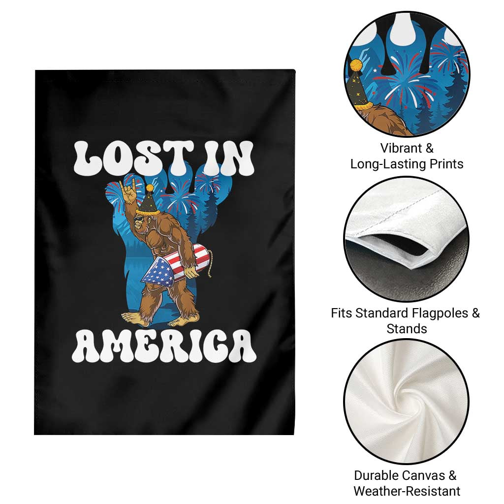 Funny 4th Of July Bigfoot Lost In America Garden Flag Patriotic Sasquatch Rocket Footprint Fireworks - Wonder Print Shop