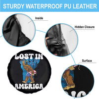 Funny 4th Of July Bigfoot Lost In America Spare Tire Cover Patriotic Sasquatch Rocket Footprint Fireworks - Wonder Print Shop