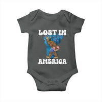 Funny 4th Of July Bigfoot Lost In America Baby Onesie Patriotic Sasquatch Rocket Footprint Fireworks - Wonder Print Shop