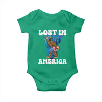 Funny 4th Of July Bigfoot Lost In America Baby Onesie Patriotic Sasquatch Rocket Footprint Fireworks - Wonder Print Shop