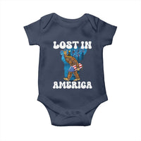 Funny 4th Of July Bigfoot Lost In America Baby Onesie Patriotic Sasquatch Rocket Footprint Fireworks - Wonder Print Shop