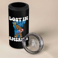 Funny 4th Of July Bigfoot Lost In America 4 in 1 Can Cooler Tumbler Patriotic Sasquatch Rocket Footprint Fireworks - Wonder Print Shop