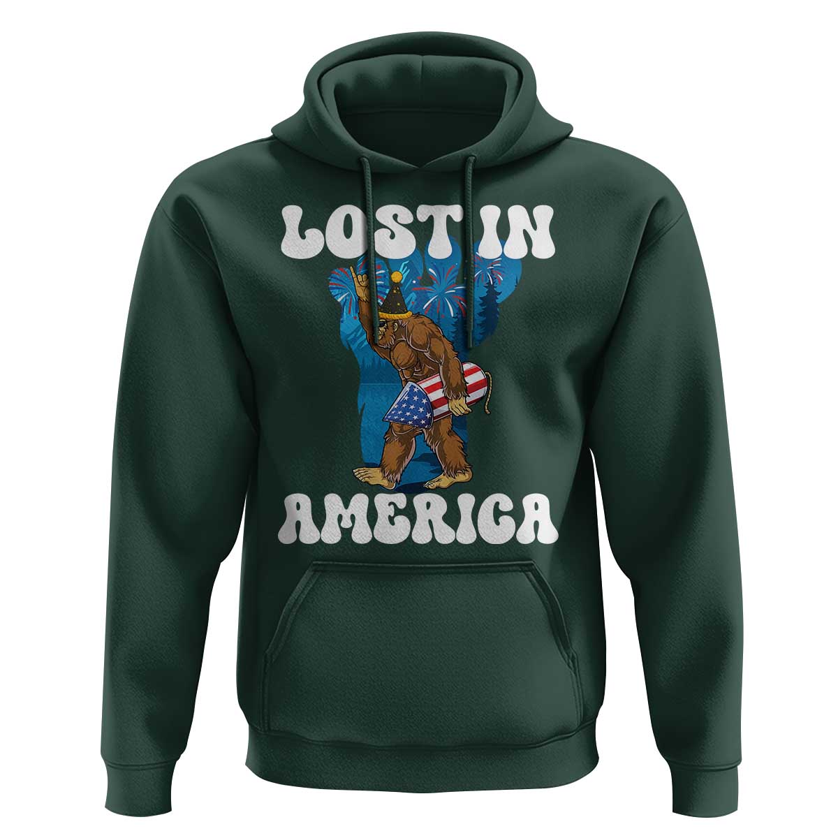Funny 4th Of July Bigfoot Lost In America Hoodie Patriotic Sasquatch Rocket Footprint Fireworks - Wonder Print Shop