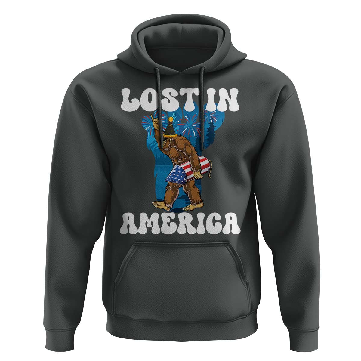 Funny 4th Of July Bigfoot Lost In America Hoodie Patriotic Sasquatch Rocket Footprint Fireworks - Wonder Print Shop