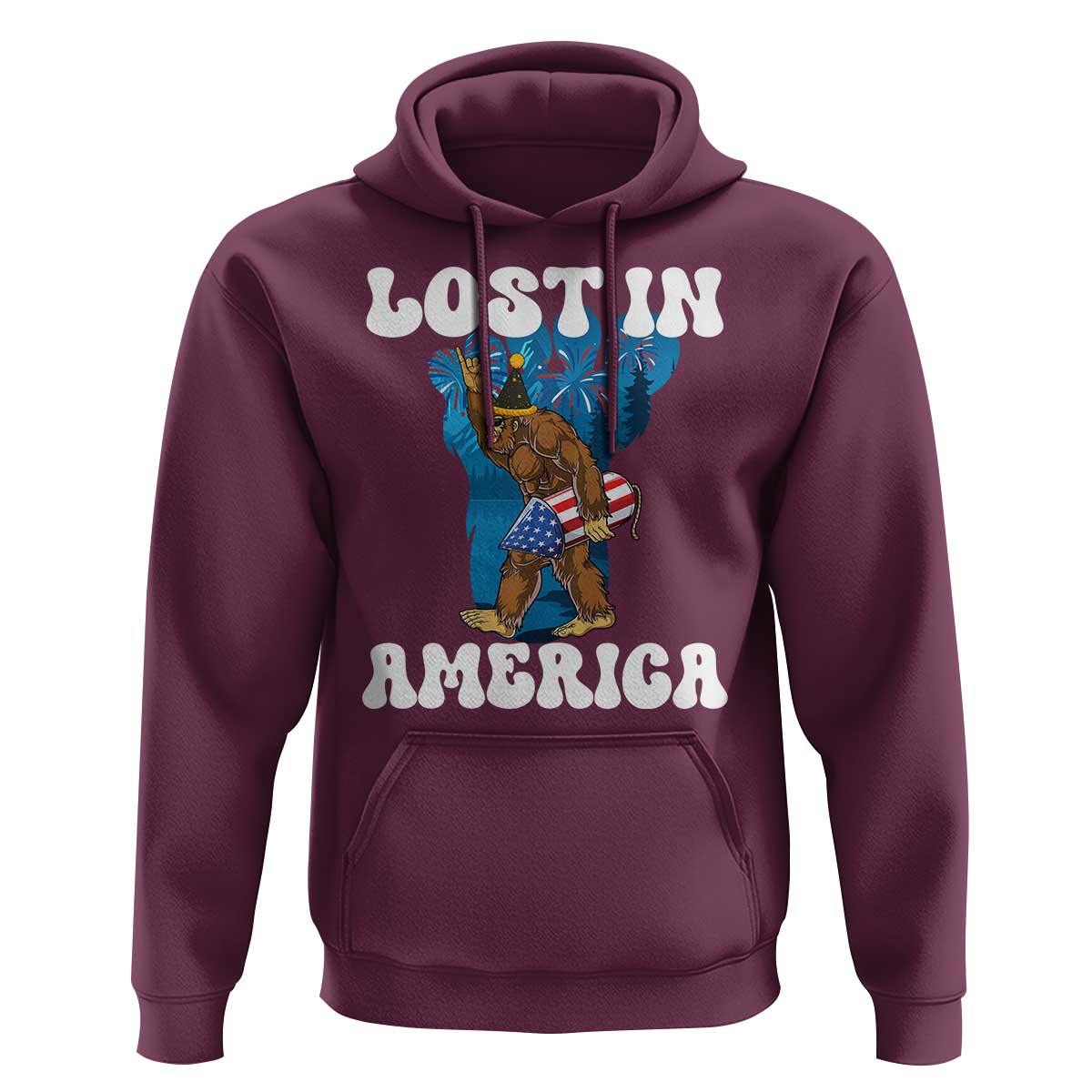 Funny 4th Of July Bigfoot Lost In America Hoodie Patriotic Sasquatch Rocket Footprint Fireworks - Wonder Print Shop