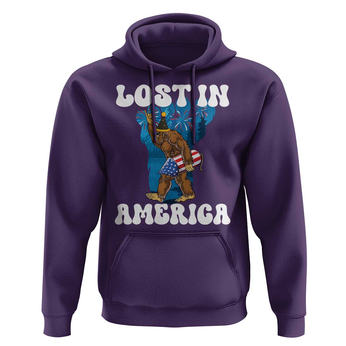 Funny 4th Of July Bigfoot Lost In America Hoodie Patriotic Sasquatch Rocket Footprint Fireworks - Wonder Print Shop