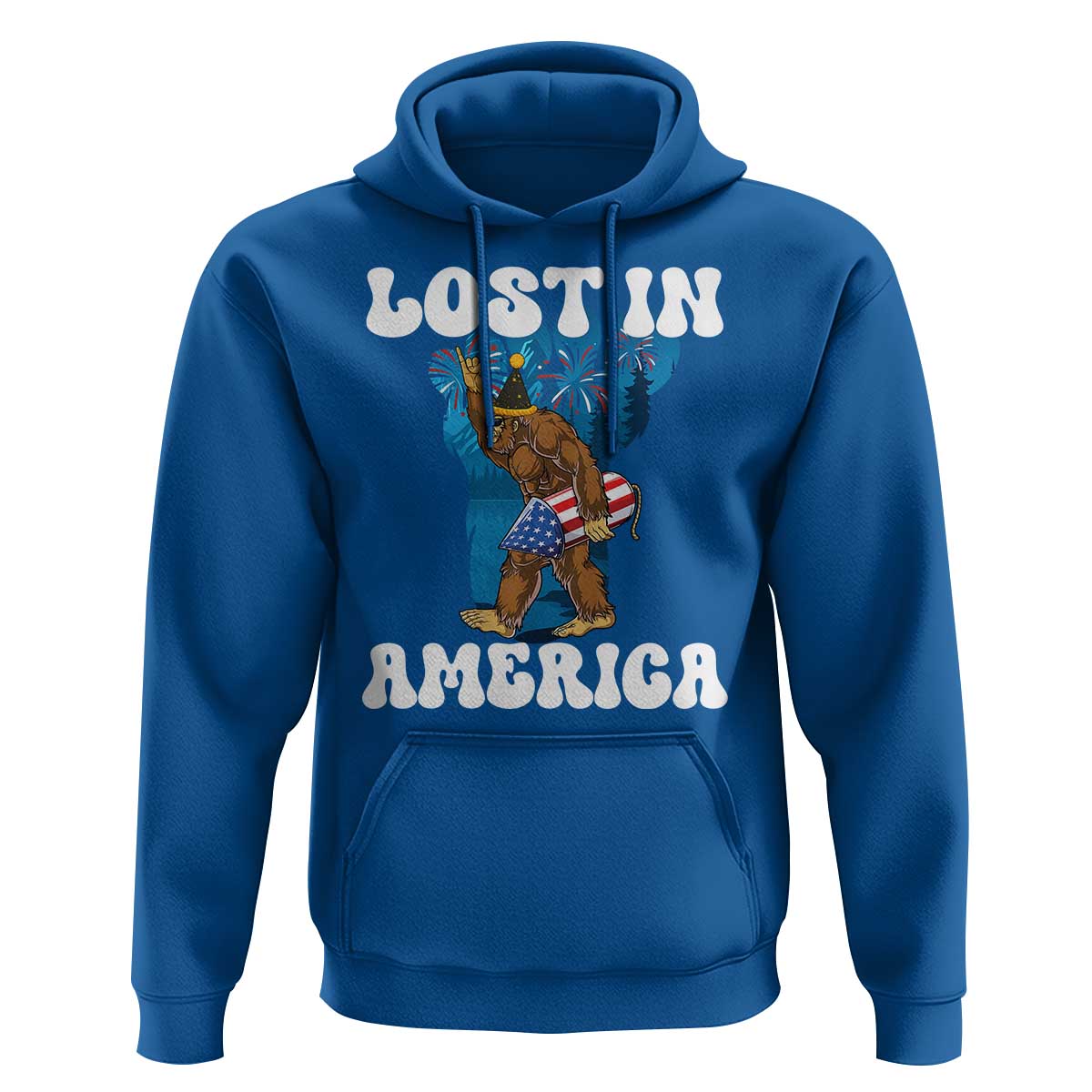 Funny 4th Of July Bigfoot Lost In America Hoodie Patriotic Sasquatch Rocket Footprint Fireworks - Wonder Print Shop