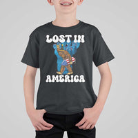 Funny 4th Of July Bigfoot Lost In America T Shirt For Kid Patriotic Sasquatch Rocket Footprint Fireworks - Wonder Print Shop