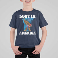 Funny 4th Of July Bigfoot Lost In America T Shirt For Kid Patriotic Sasquatch Rocket Footprint Fireworks - Wonder Print Shop