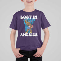 Funny 4th Of July Bigfoot Lost In America T Shirt For Kid Patriotic Sasquatch Rocket Footprint Fireworks - Wonder Print Shop