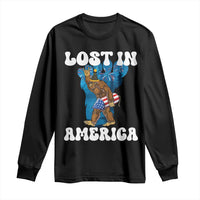 Funny 4th Of July Bigfoot Lost In America Long Sleeve Shirt Patriotic Sasquatch Rocket Footprint Fireworks - Wonder Print Shop