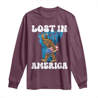Funny 4th Of July Bigfoot Lost In America Long Sleeve Shirt Patriotic Sasquatch Rocket Footprint Fireworks - Wonder Print Shop