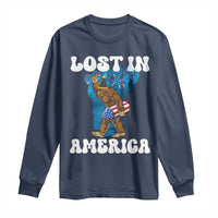 Funny 4th Of July Bigfoot Lost In America Long Sleeve Shirt Patriotic Sasquatch Rocket Footprint Fireworks - Wonder Print Shop