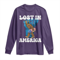 Funny 4th Of July Bigfoot Lost In America Long Sleeve Shirt Patriotic Sasquatch Rocket Footprint Fireworks - Wonder Print Shop