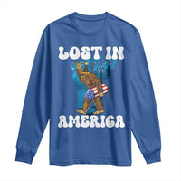 Funny 4th Of July Bigfoot Lost In America Long Sleeve Shirt Patriotic Sasquatch Rocket Footprint Fireworks - Wonder Print Shop
