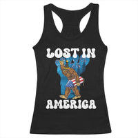 Funny 4th Of July Bigfoot Lost In America Racerback Tank Top Patriotic Sasquatch Rocket Footprint Fireworks - Wonder Print Shop