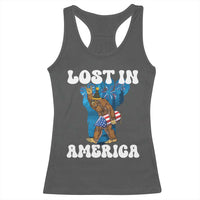 Funny 4th Of July Bigfoot Lost In America Racerback Tank Top Patriotic Sasquatch Rocket Footprint Fireworks - Wonder Print Shop