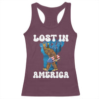 Funny 4th Of July Bigfoot Lost In America Racerback Tank Top Patriotic Sasquatch Rocket Footprint Fireworks - Wonder Print Shop