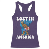 Funny 4th Of July Bigfoot Lost In America Racerback Tank Top Patriotic Sasquatch Rocket Footprint Fireworks - Wonder Print Shop
