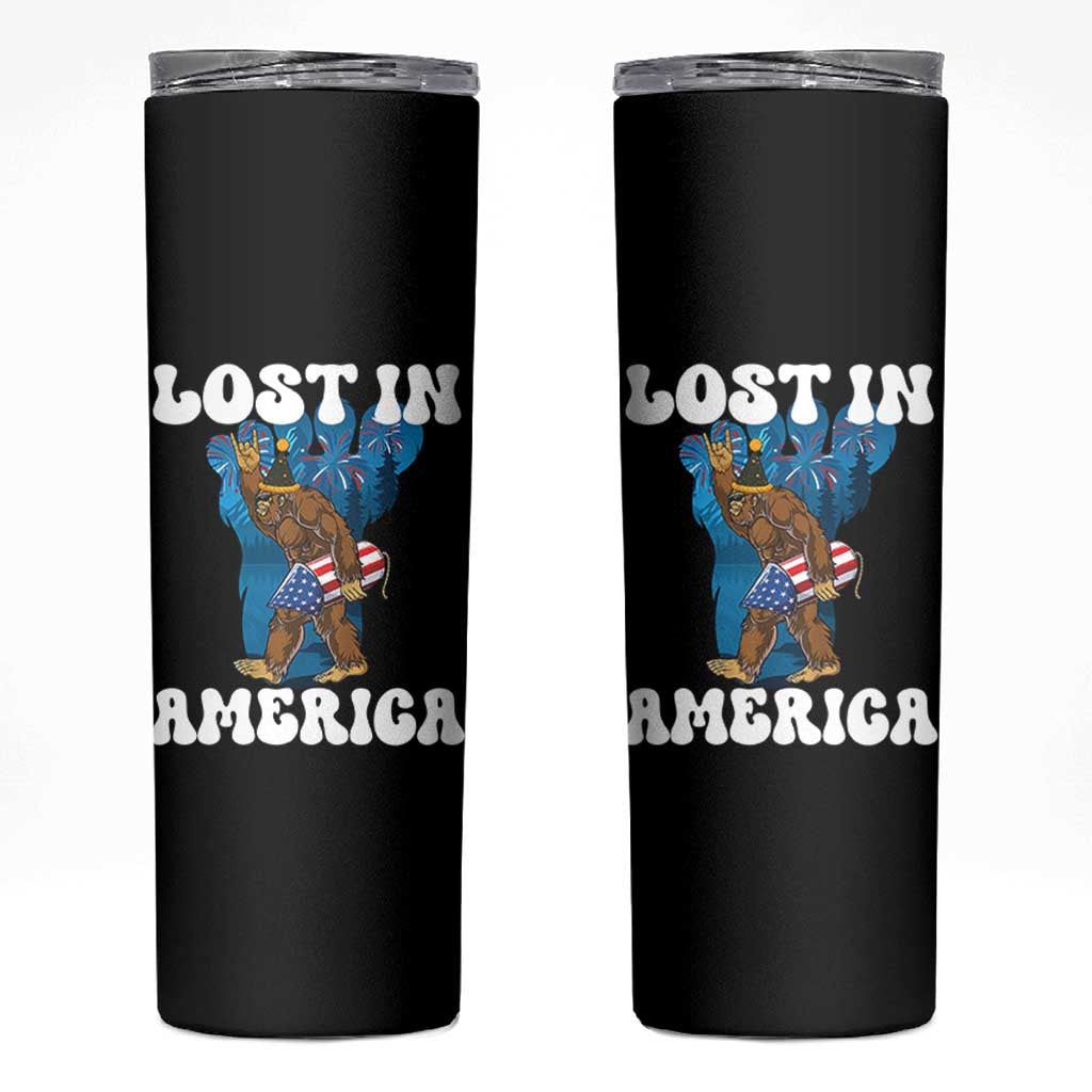 Funny 4th Of July Bigfoot Lost In America Skinny Tumbler Patriotic Sasquatch Rocket Footprint Fireworks - Wonder Print Shop