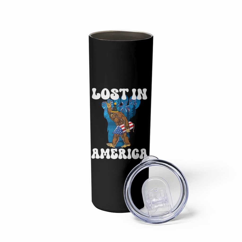 Funny 4th Of July Bigfoot Lost In America Skinny Tumbler Patriotic Sasquatch Rocket Footprint Fireworks - Wonder Print Shop