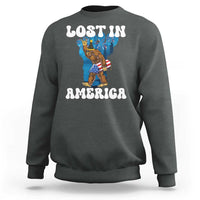 Funny 4th Of July Bigfoot Lost In America Sweatshirt Patriotic Sasquatch Rocket Footprint Fireworks - Wonder Print Shop