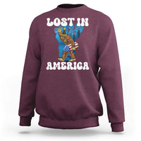 Funny 4th Of July Bigfoot Lost In America Sweatshirt Patriotic Sasquatch Rocket Footprint Fireworks - Wonder Print Shop