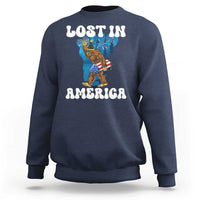 Funny 4th Of July Bigfoot Lost In America Sweatshirt Patriotic Sasquatch Rocket Footprint Fireworks - Wonder Print Shop