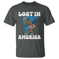 Funny 4th Of July Bigfoot Lost In America T Shirt Patriotic Sasquatch Rocket Footprint Fireworks - Wonder Print Shop