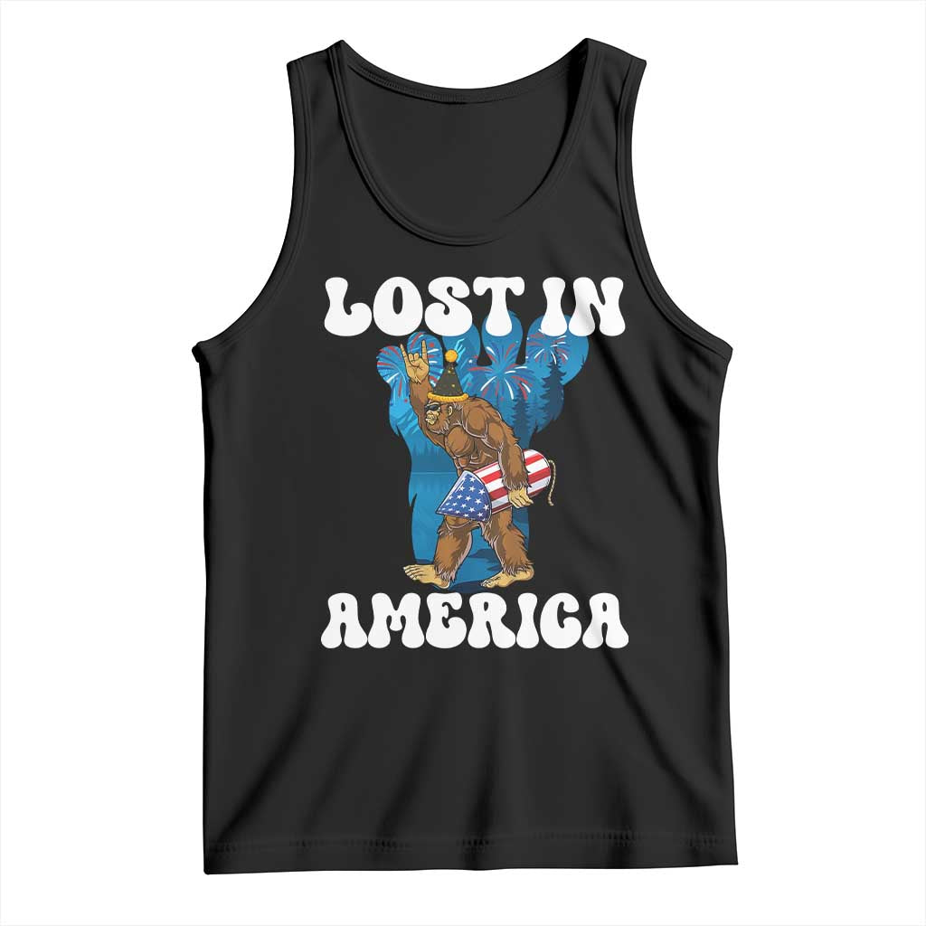 Funny 4th Of July Bigfoot Lost In America Tank Top Patriotic Sasquatch Rocket Footprint Fireworks - Wonder Print Shop