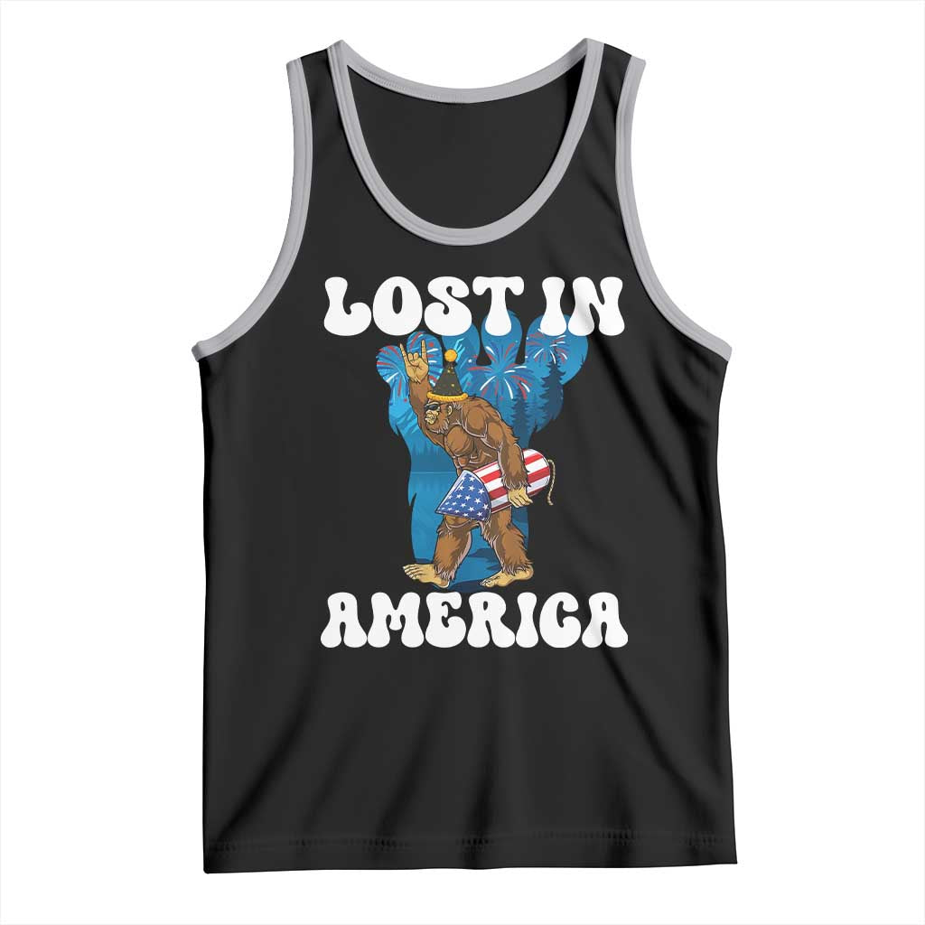 Funny 4th Of July Bigfoot Lost In America Tank Top Patriotic Sasquatch Rocket Footprint Fireworks - Wonder Print Shop
