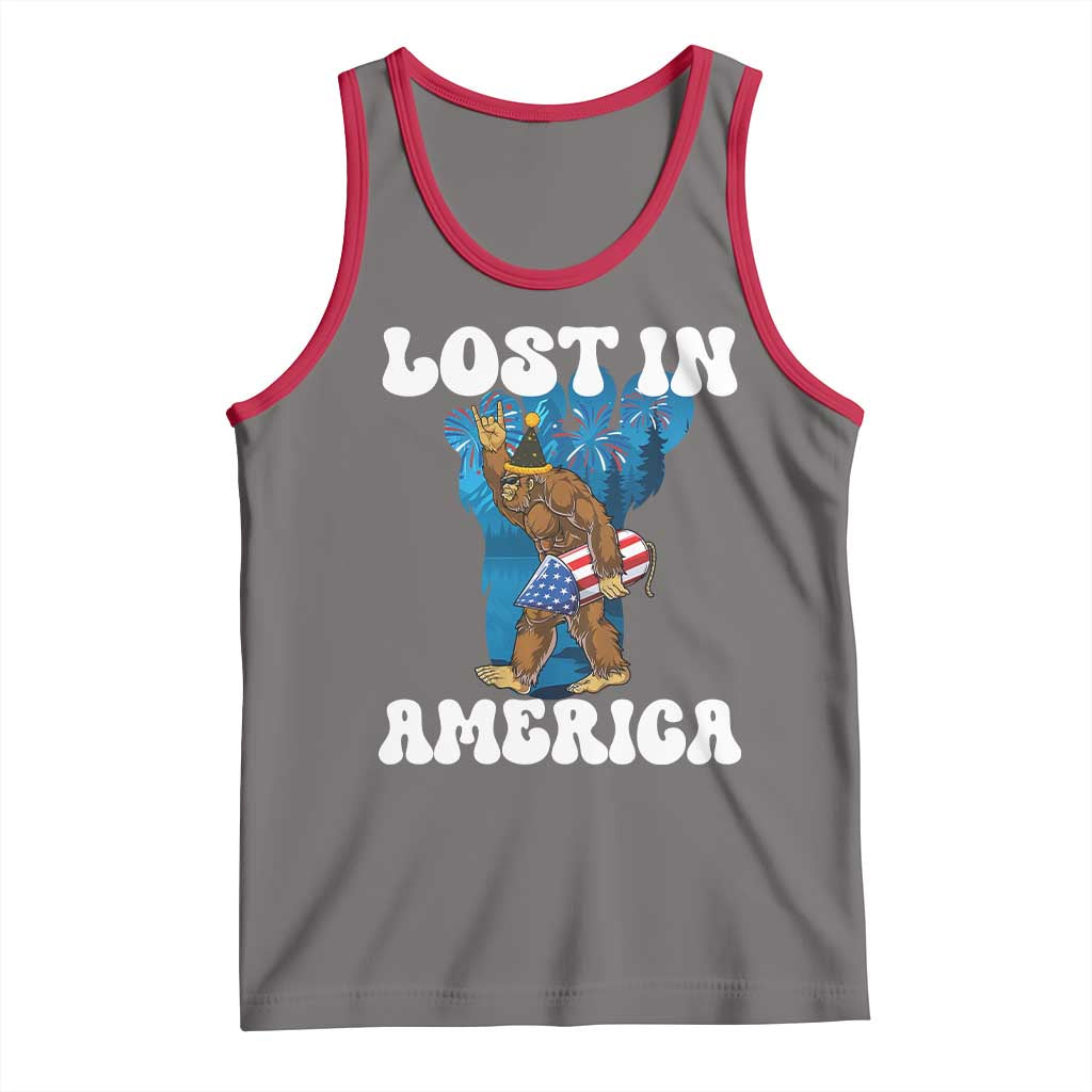 Funny 4th Of July Bigfoot Lost In America Tank Top Patriotic Sasquatch Rocket Footprint Fireworks - Wonder Print Shop