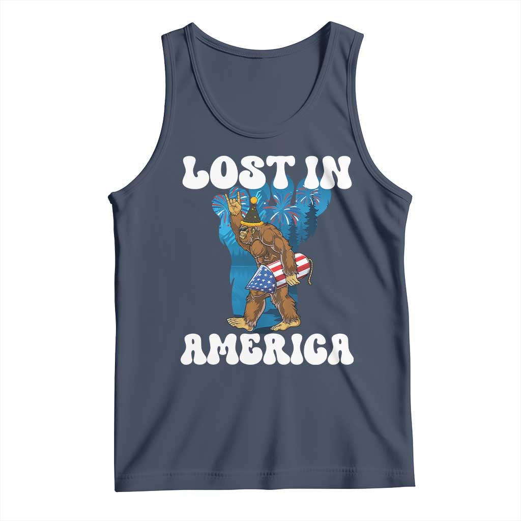 Funny 4th Of July Bigfoot Lost In America Tank Top Patriotic Sasquatch Rocket Footprint Fireworks - Wonder Print Shop