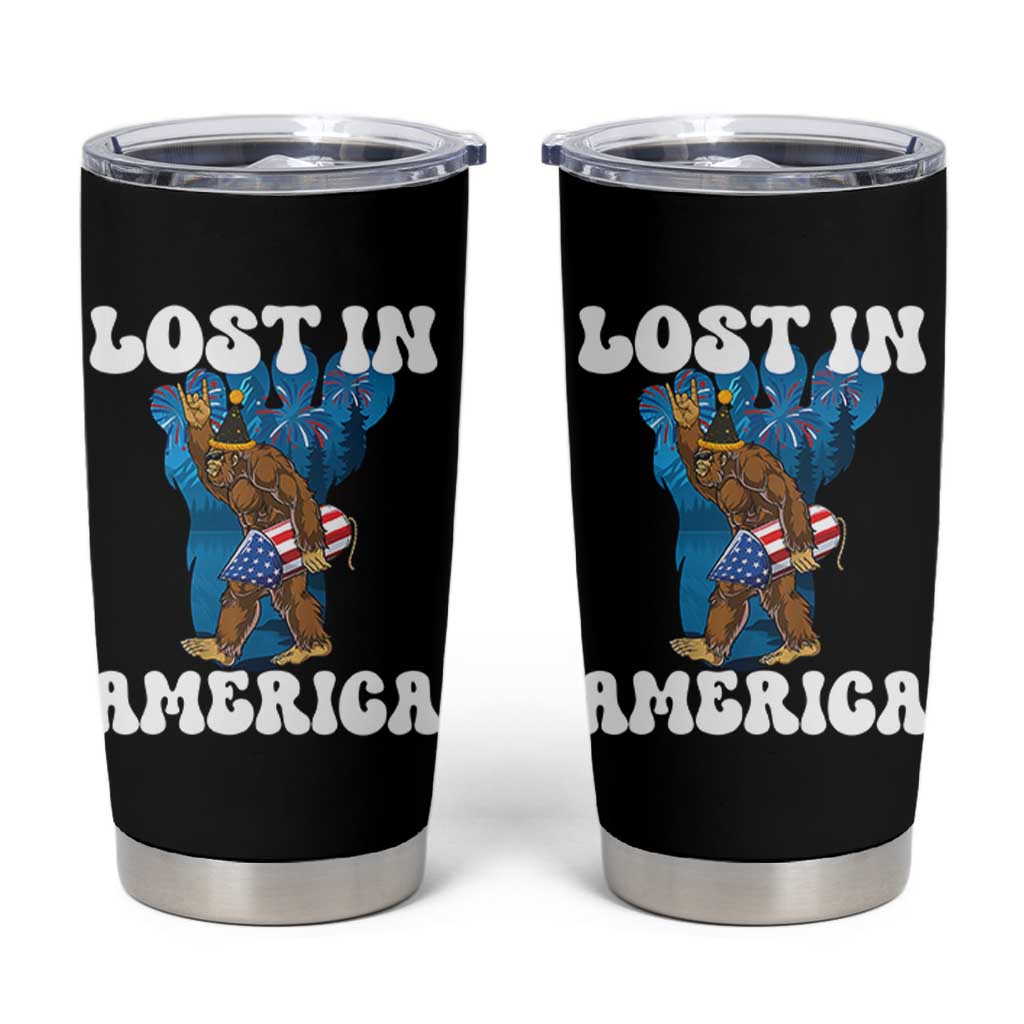Funny 4th Of July Bigfoot Lost In America Tumbler Cup Patriotic Sasquatch Rocket Footprint Fireworks - Wonder Print Shop