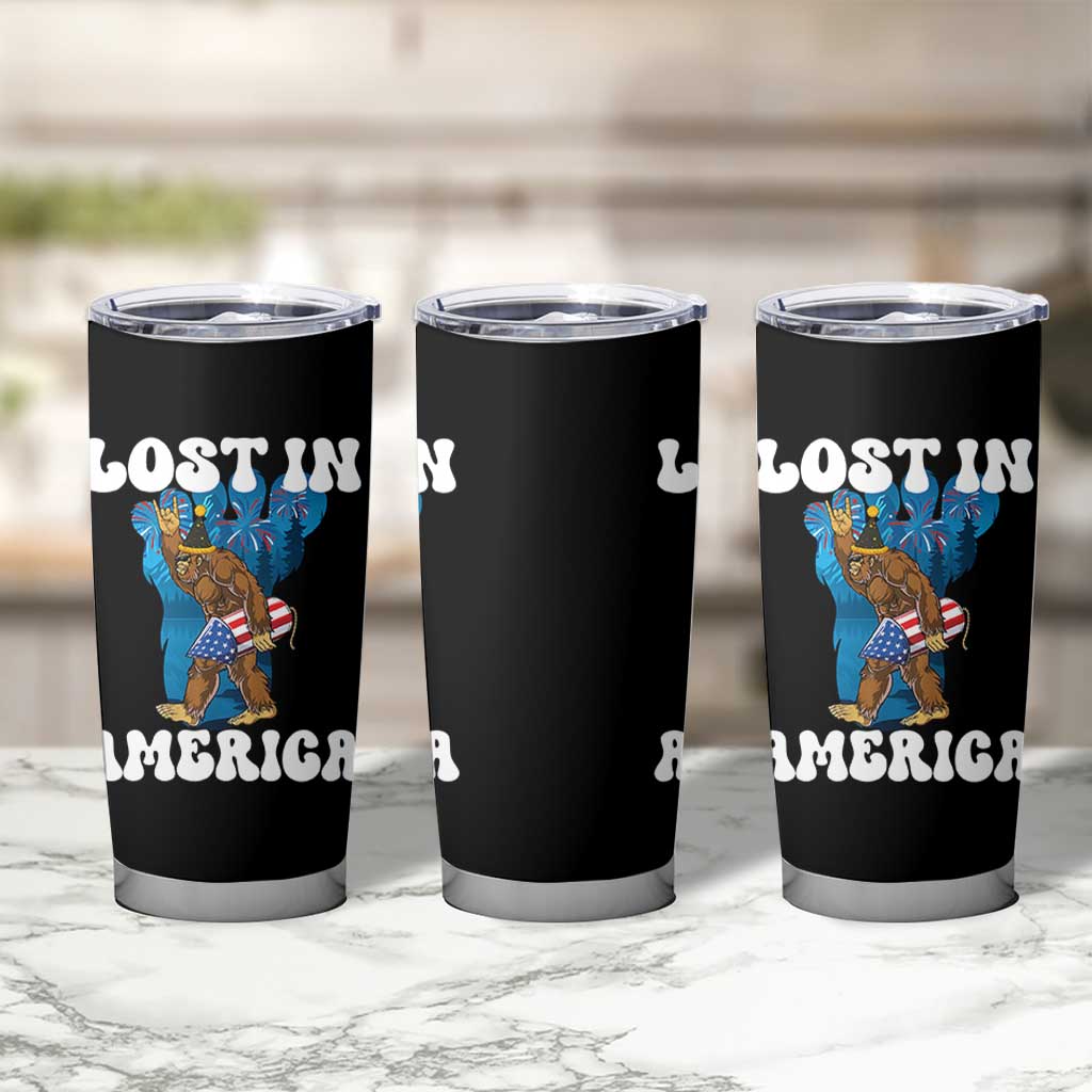 Funny 4th Of July Bigfoot Lost In America Tumbler Cup Patriotic Sasquatch Rocket Footprint Fireworks - Wonder Print Shop