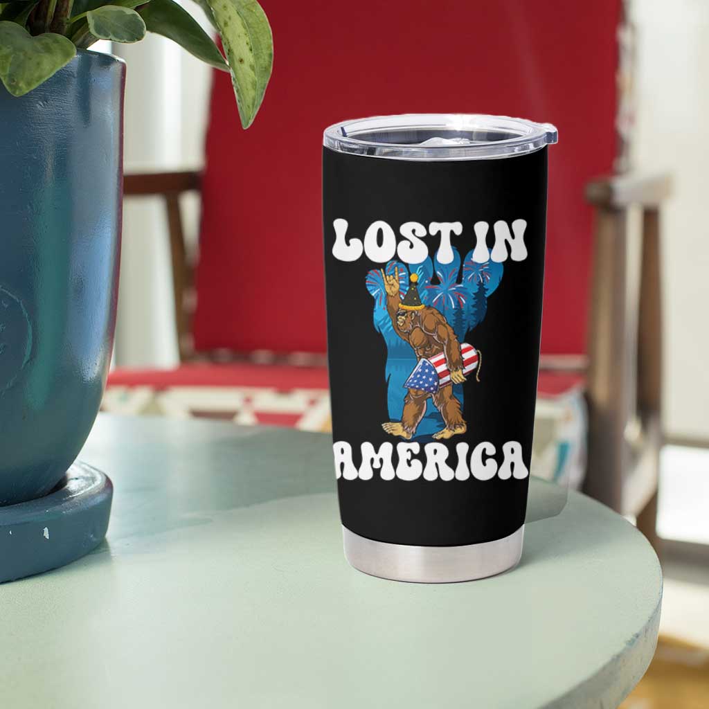 Funny 4th Of July Bigfoot Lost In America Tumbler Cup Patriotic Sasquatch Rocket Footprint Fireworks - Wonder Print Shop