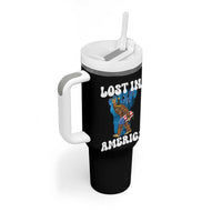 Funny 4th Of July Bigfoot Lost In America Tumbler With Handle Patriotic Sasquatch Rocket Footprint Fireworks - Wonder Print Shop