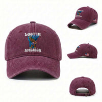 Funny 4th Of July Bigfoot Lost In America Washed Cotton Baseball Cap Patriotic Sasquatch Rocket Footprint Fireworks