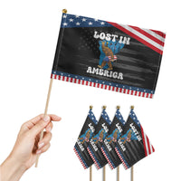 Funny 4th Of July Bigfoot Lost In America Patriotic Handheld Flag Sasquatch Rocket Footprint Fireworks