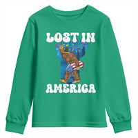Funny 4th Of July Bigfoot Lost In America Youth Sweatshirt Patriotic Sasquatch Rocket Footprint Fireworks - Wonder Print Shop