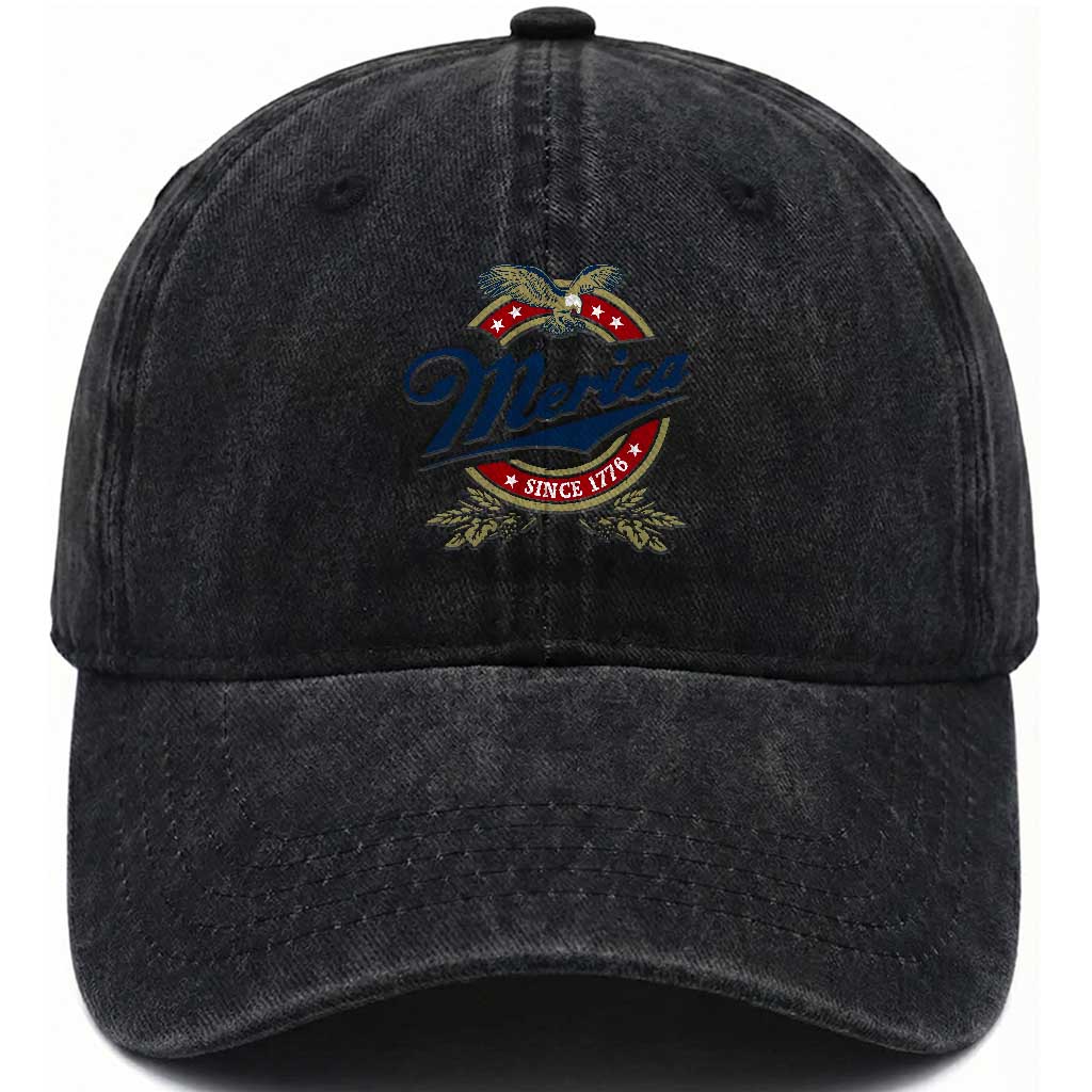 Funny Merica Since 1776 Washed Cotton Baseball Cap 4th of July Beer Lover Eagle